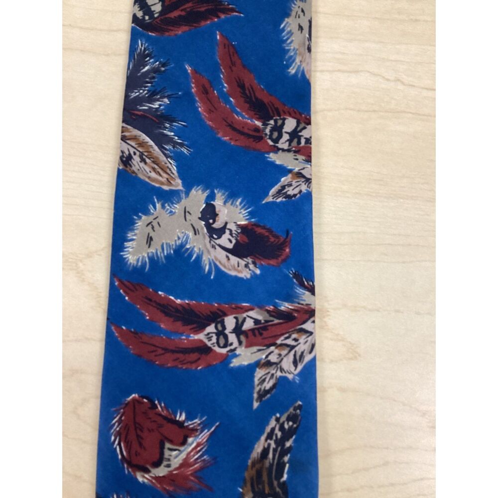 Vintage Eddie Bauer Outdoor Outfitter Blue 100% Silk Tie Feather Nature Fall